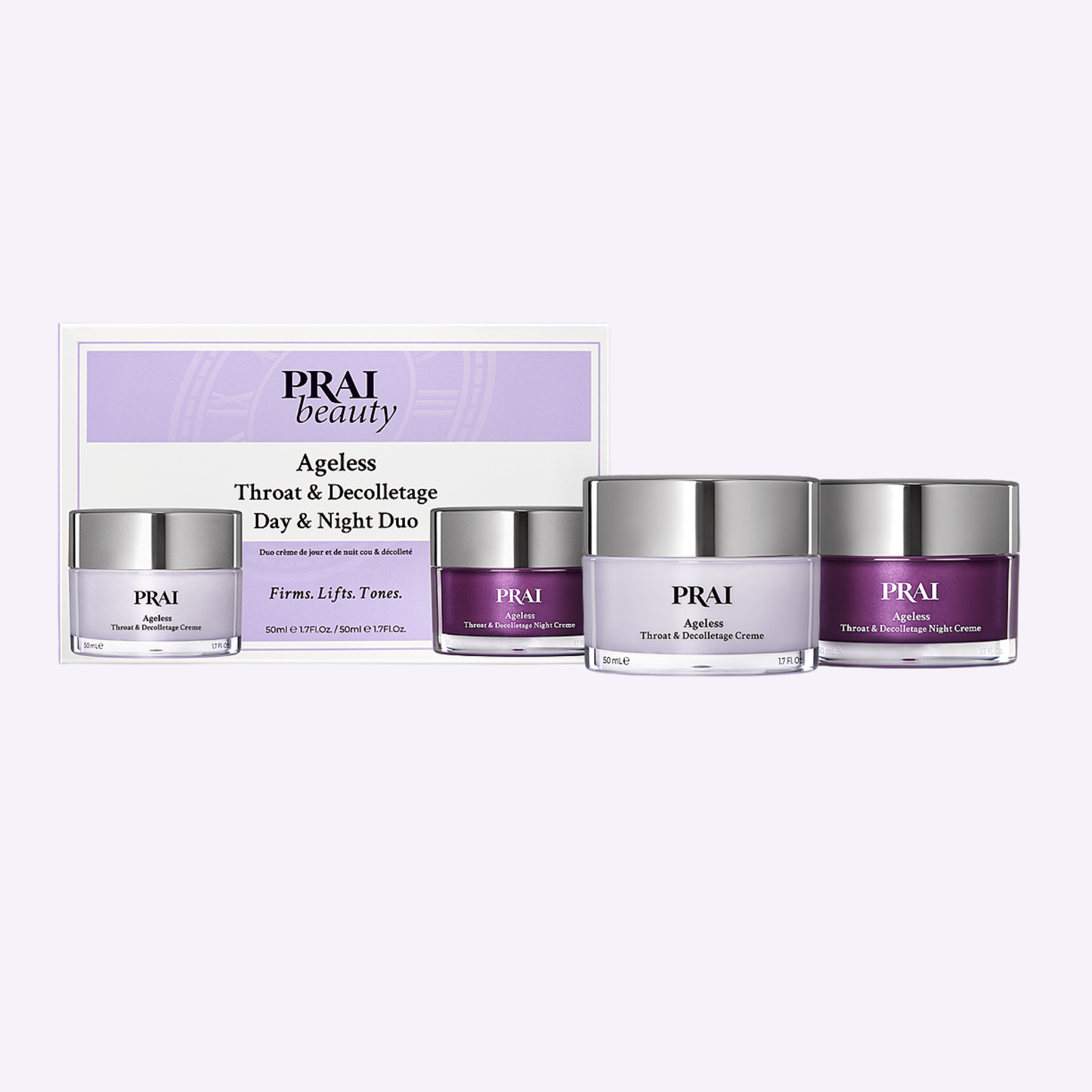 Ageless throat & décolletage day/night set with purple cream jars