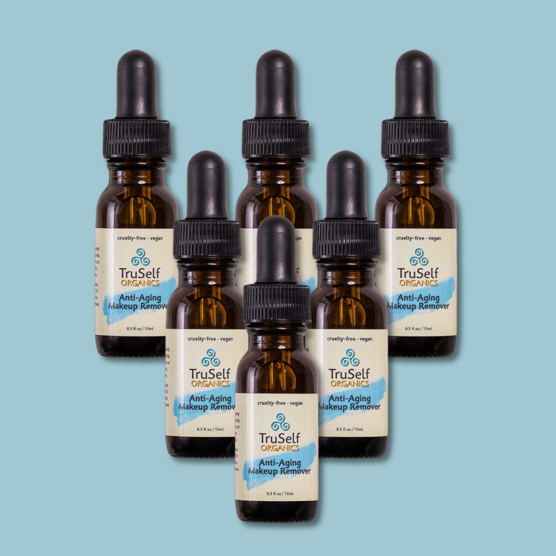 Set of six TruSelf Organics anti-aging makeup remover oil bottles