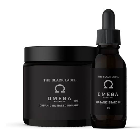 Beard grooming set: Black Label Omega pomade and beard oil, 4oz and 1oz