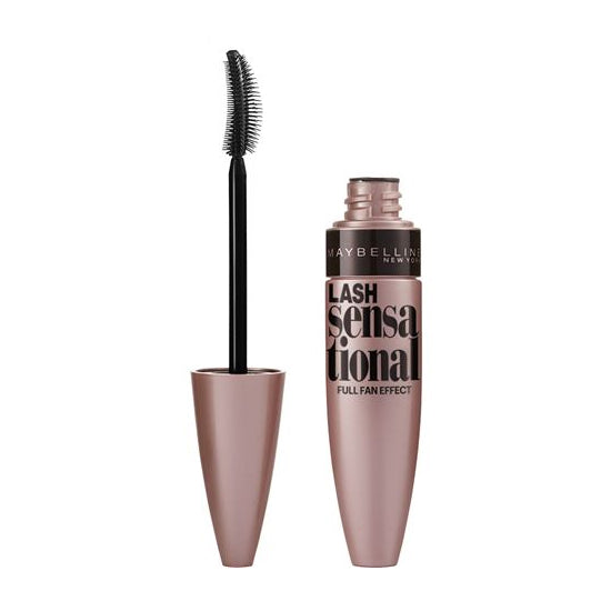 Maybelline Lash Sensational washable mascara in very black, shown with wand and tube.