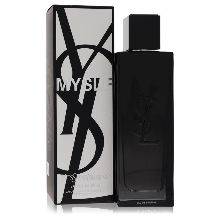 Yves Saint Laurent Myslf men’s eau de parfum spray bottle with black cap and box