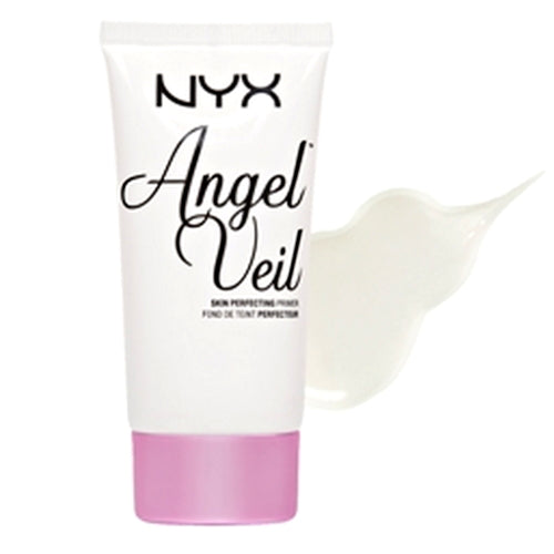 Squeeze primer tube labeled NYX Angel Veil, pale cream in a light pink base