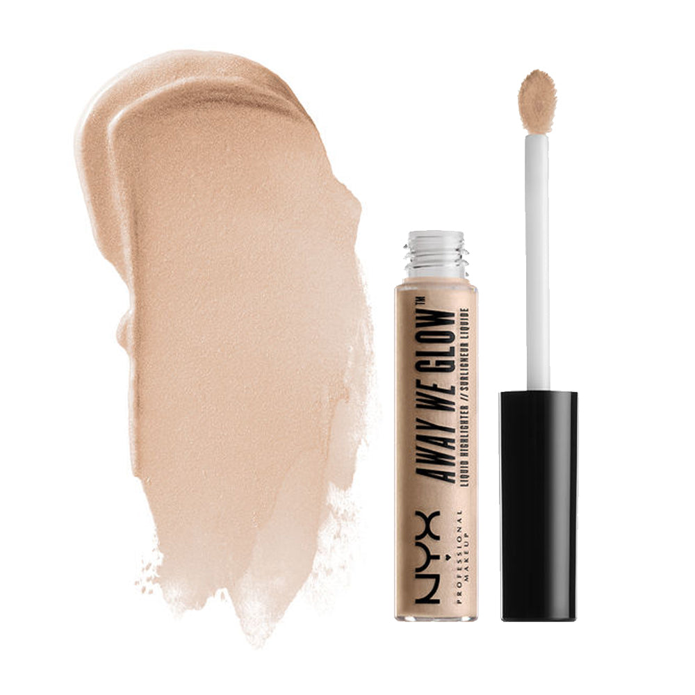 Champagne-beige liquid highlighter with doe-foot applicator and tube