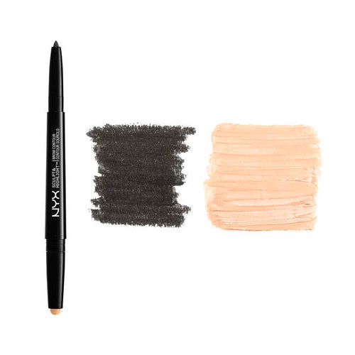Brow contour pencil with black and golden peach swatches