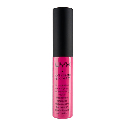 NYX soft matte lip cream tube, bright pink liquid