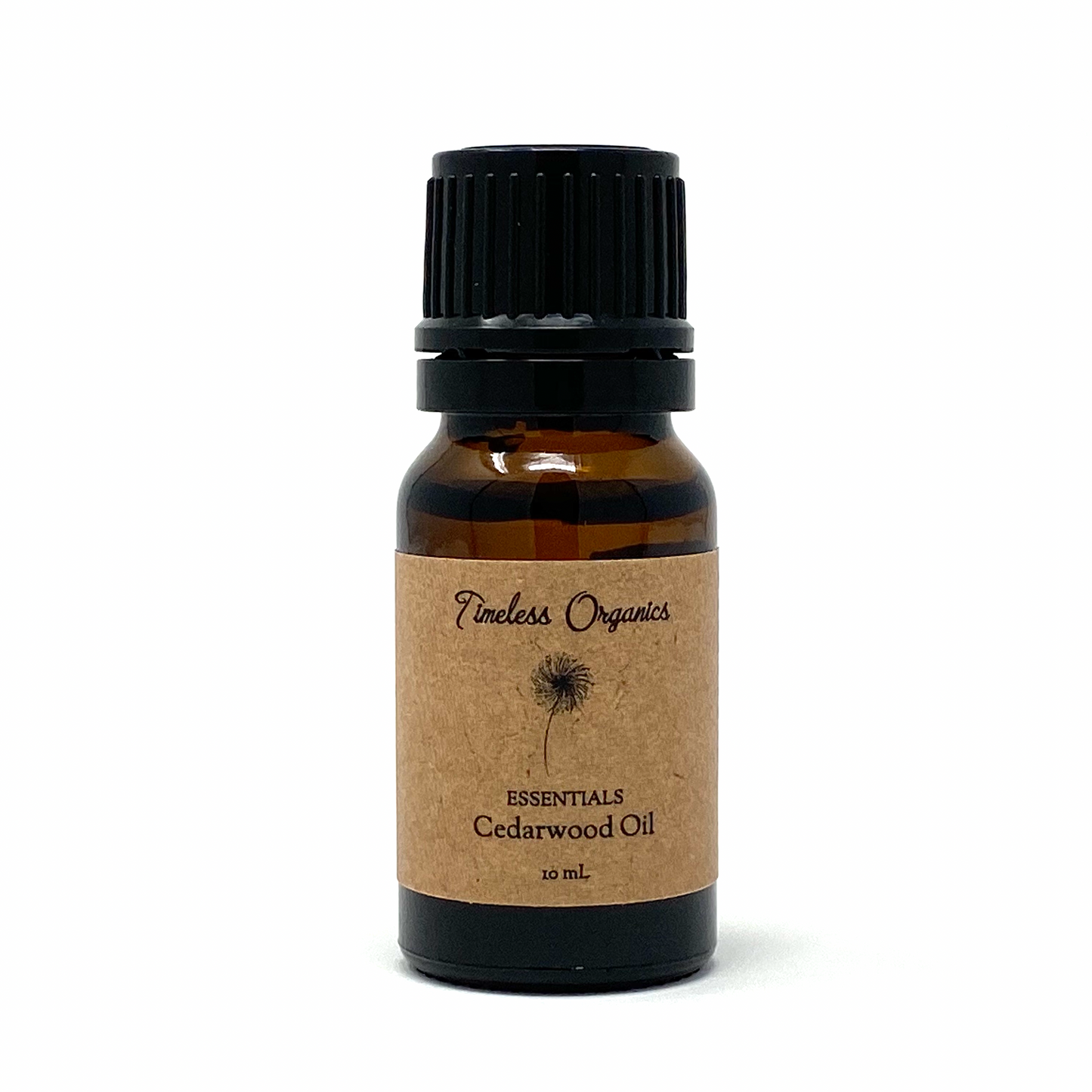Cedarwood essential oil, 10 ml amber glass bottle with black ribbed cap