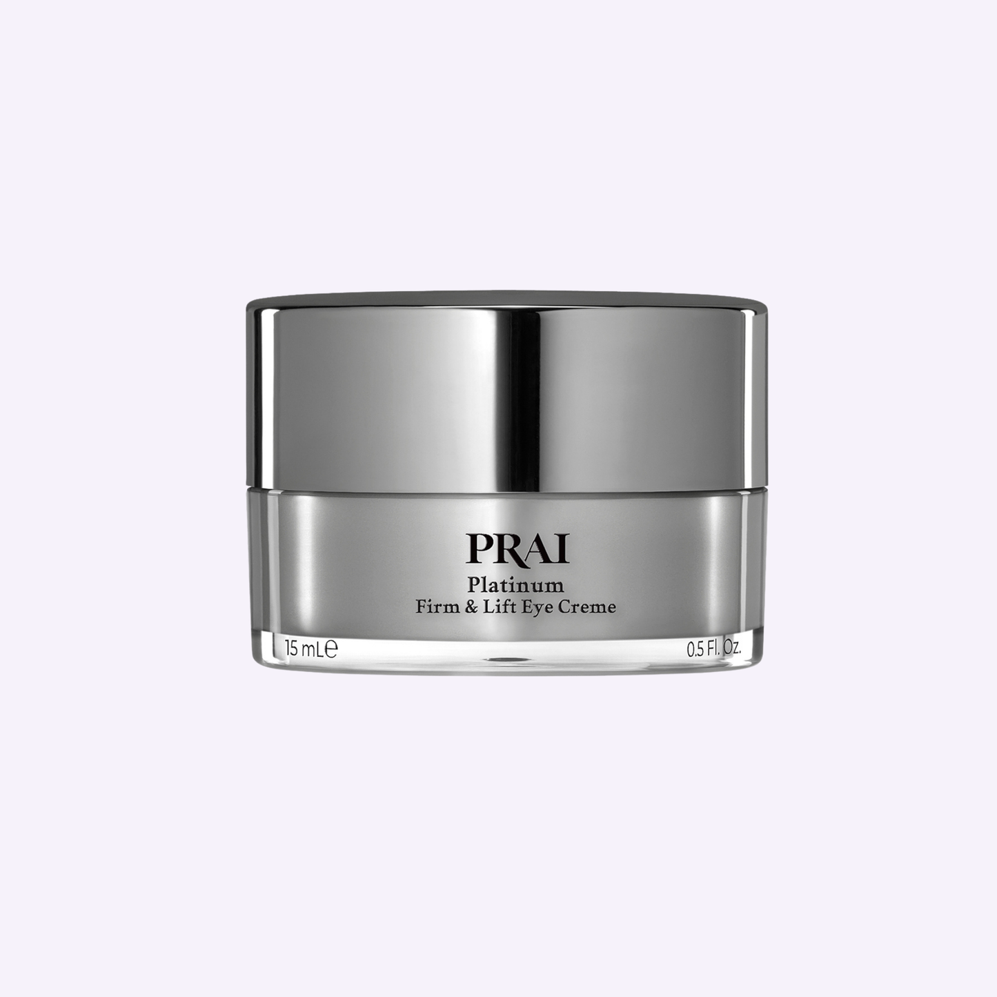 Prai Platinum Firm & Lift Eye Crème jar, silver lid and body, 15 mL/0.5 fl oz