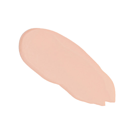 Creamy foundation swatch in light peach tone, smoothed on a blank background.