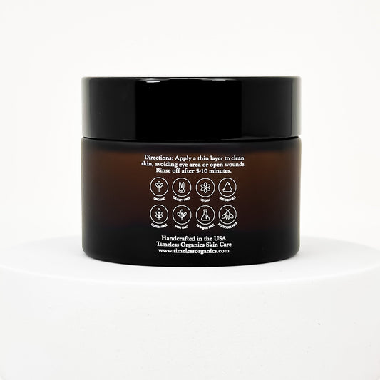 Hydrating face cream masque jar showing back label with icons and directions