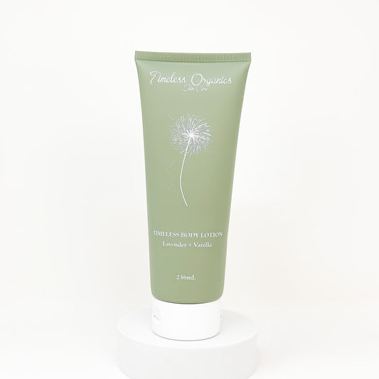 Body lotion tube, green with Lavender + Vanilla scent
