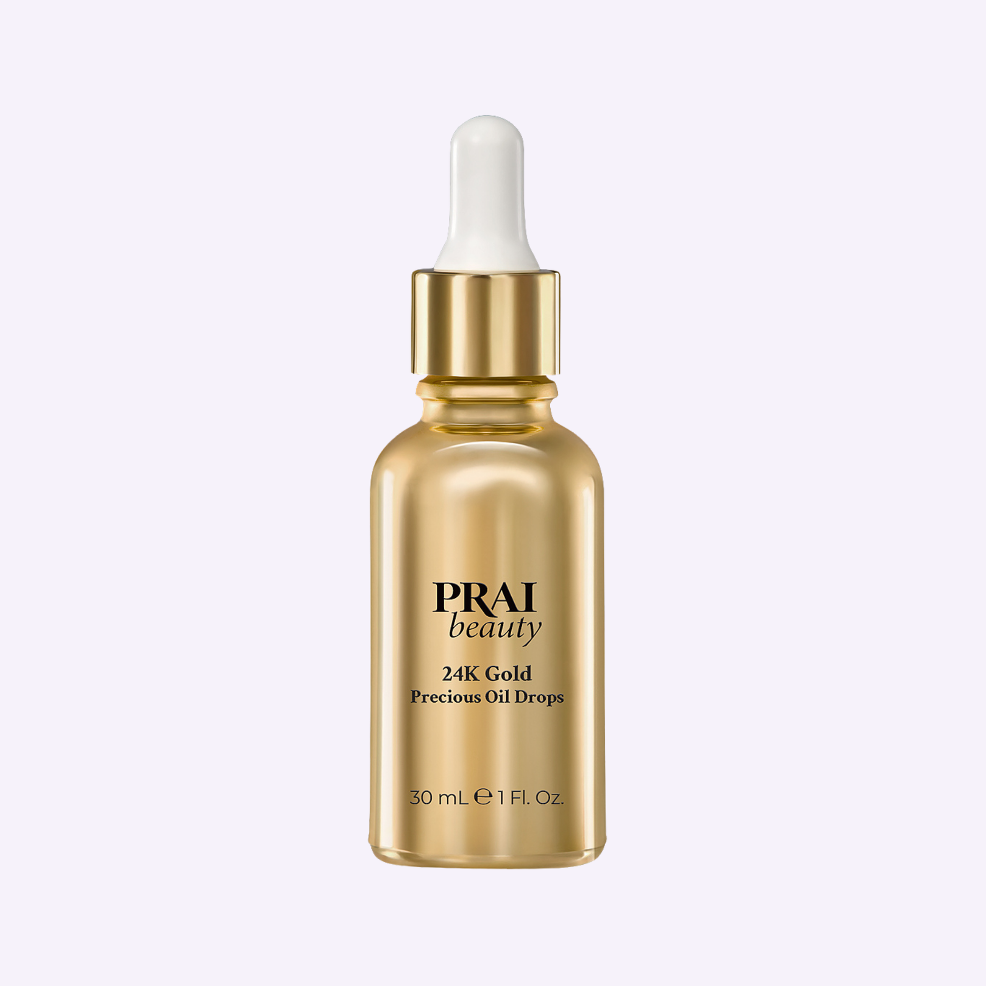24K gold precious oil drops facial oil bottle with PRAI beauty label, 30 mL