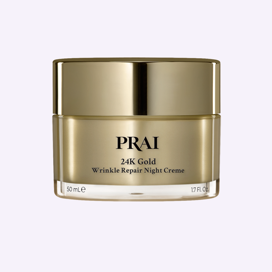 PRai 24K Gold wrinkle repair night crème jar with gold lid