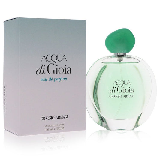 Acqua di Gioia eau de parfum spray bottle with green cap and matching box