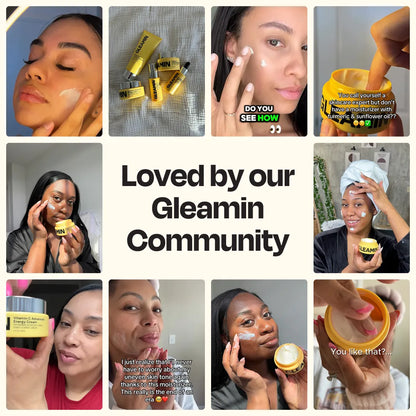 Face moisturizer jar and applied cream on cheeks in a collage of users
