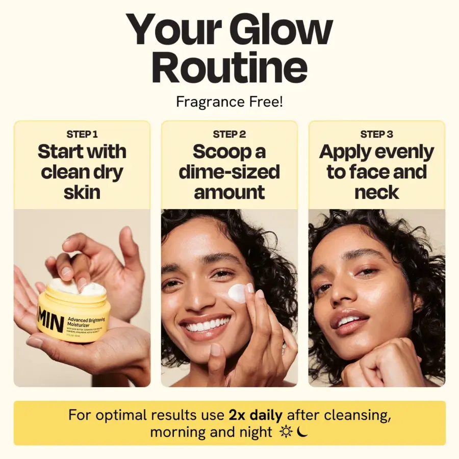 Face moisturizer jar and white cream applied to face and neck in steps layout