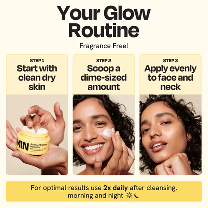 Face moisturizer jar and white cream applied to face and neck in steps layout