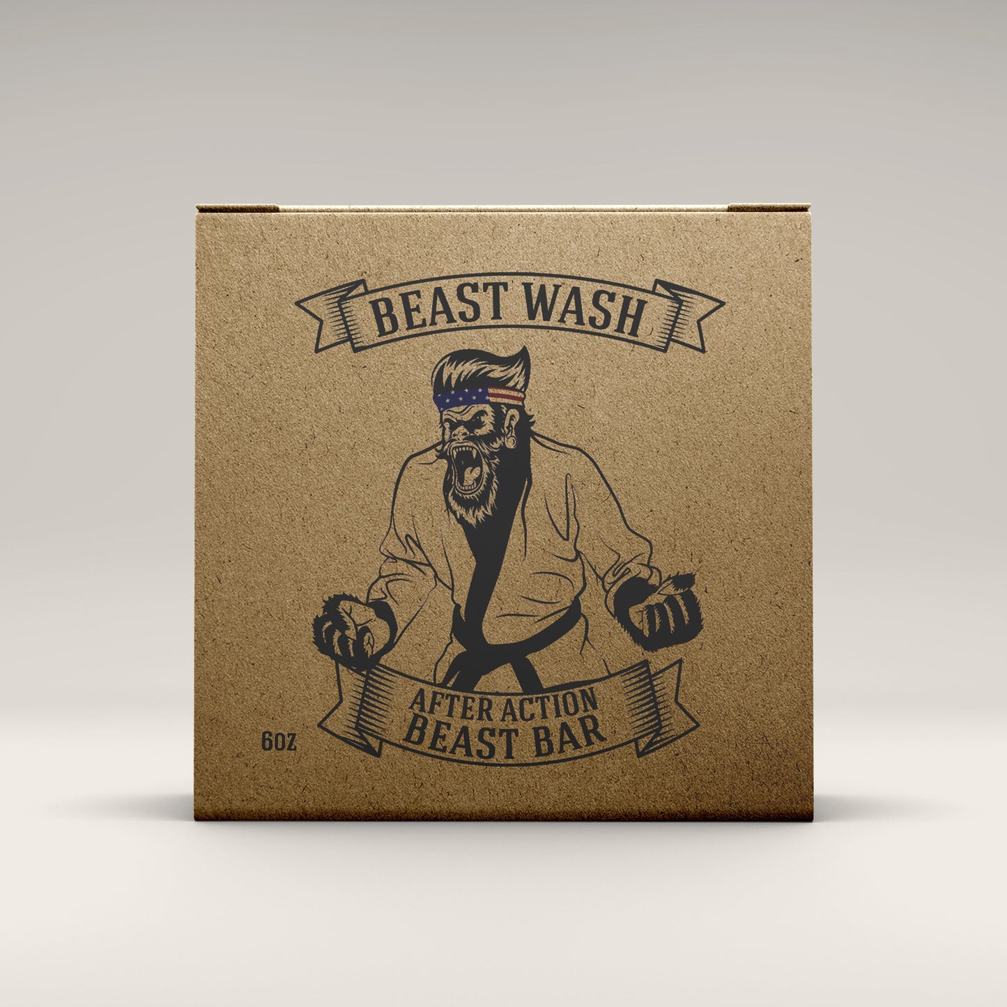 Kraft soap bar box with Beast Wash logo and 6 oz marking