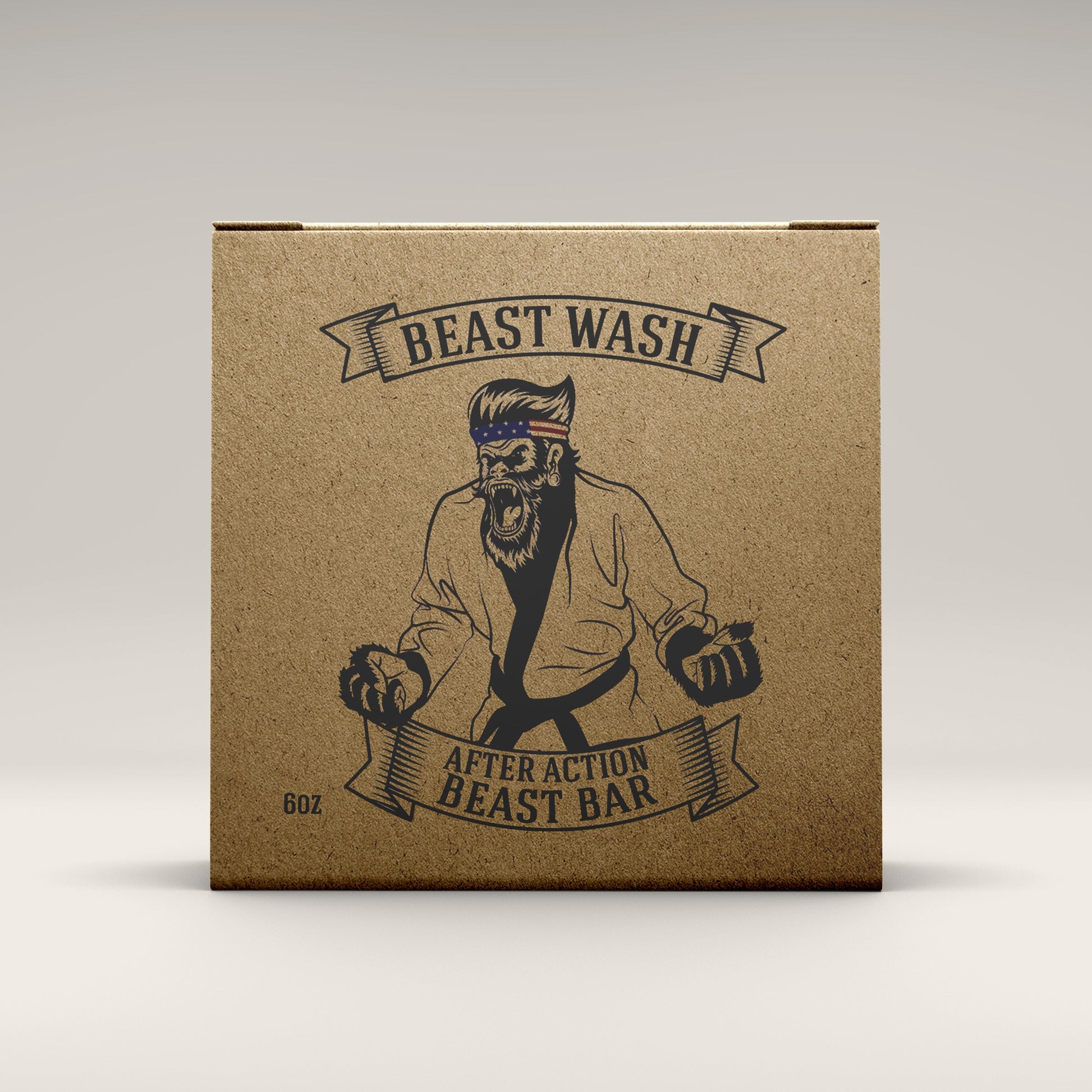 Kraft soap bar box with Beast Wash logo and 6 oz marking