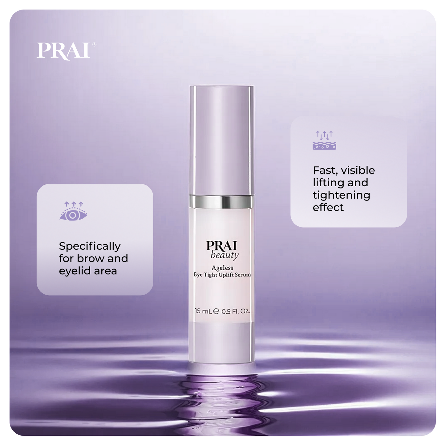 Ageless Eye Tight Uplift Serum bottle with icons for brow and eyelid area