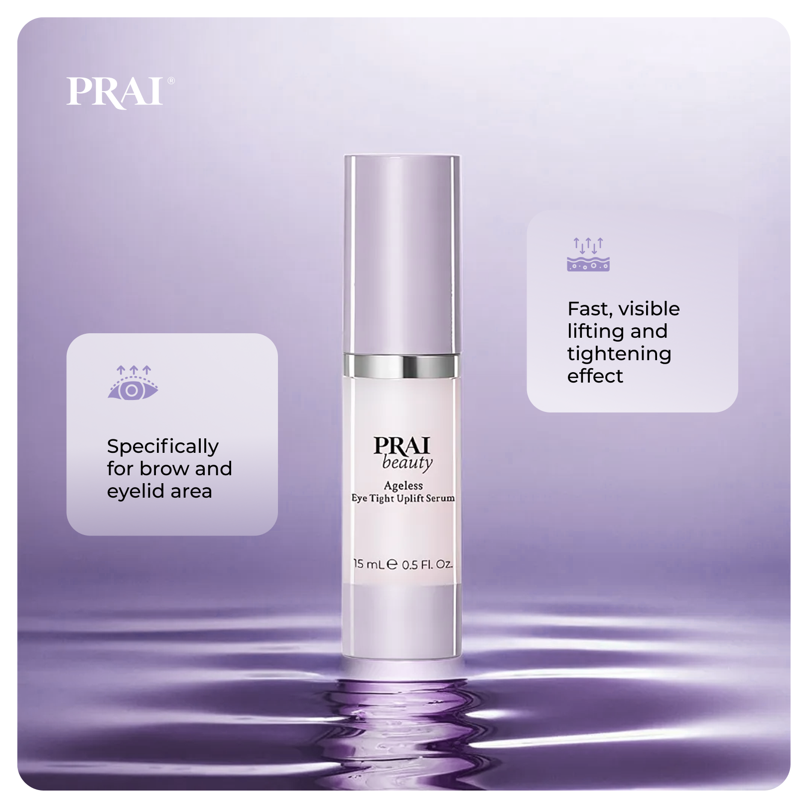Ageless Eye Tight Uplift Serum bottle with icons for brow and eyelid area