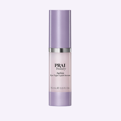 Ageless Eye Tight Uplift Serum bottle, purple cap and silver band