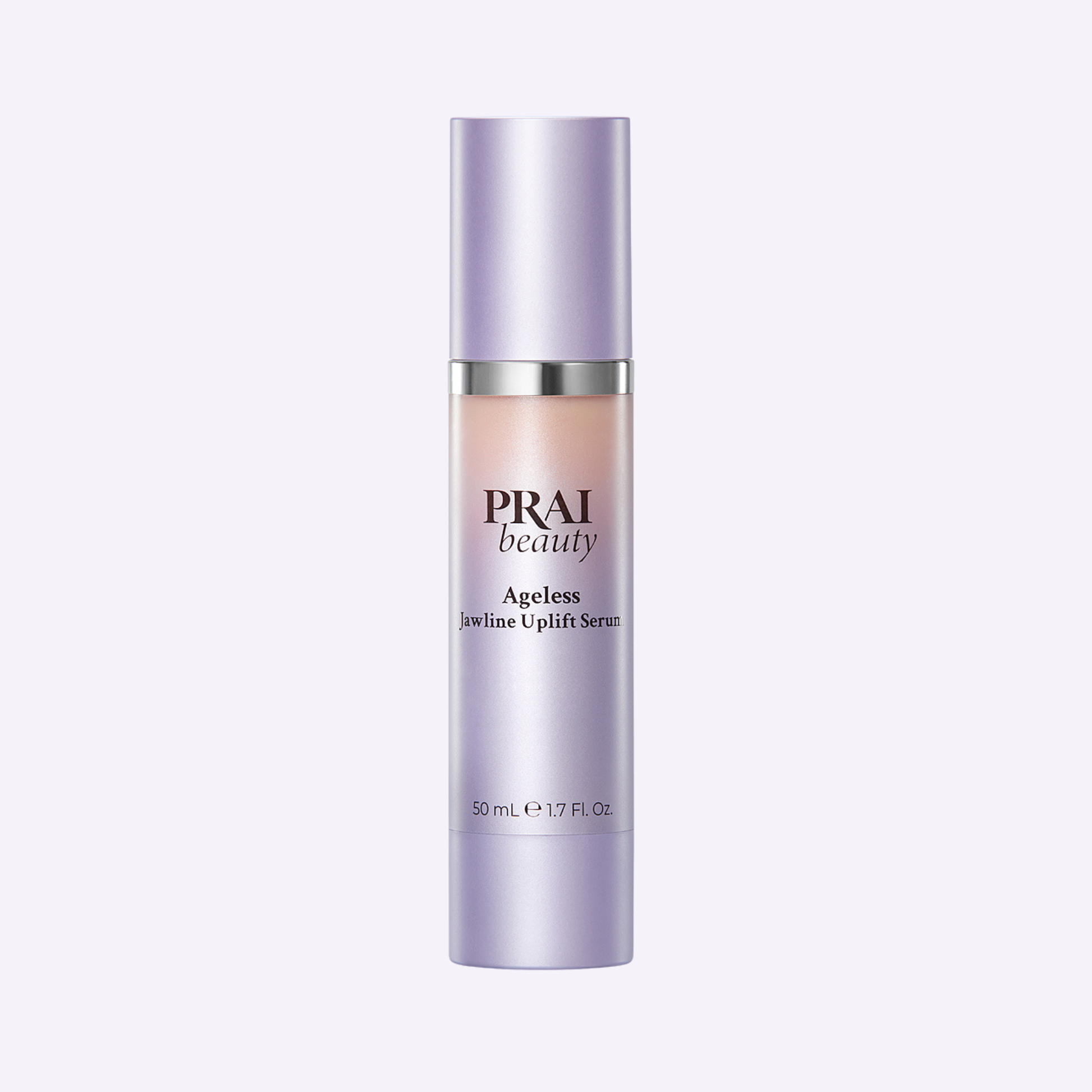 Ageless jawline serum bottle with lavender cap and beige label