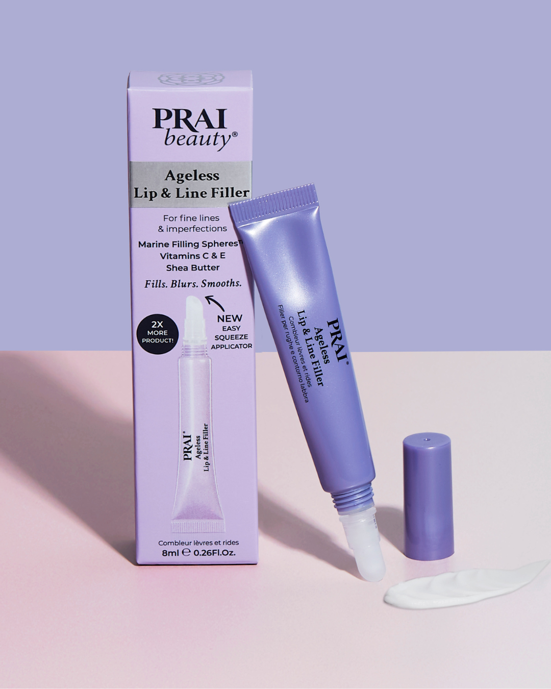 Ageless Lip & Line Filler box, lavender tube, and white cream applicator cap