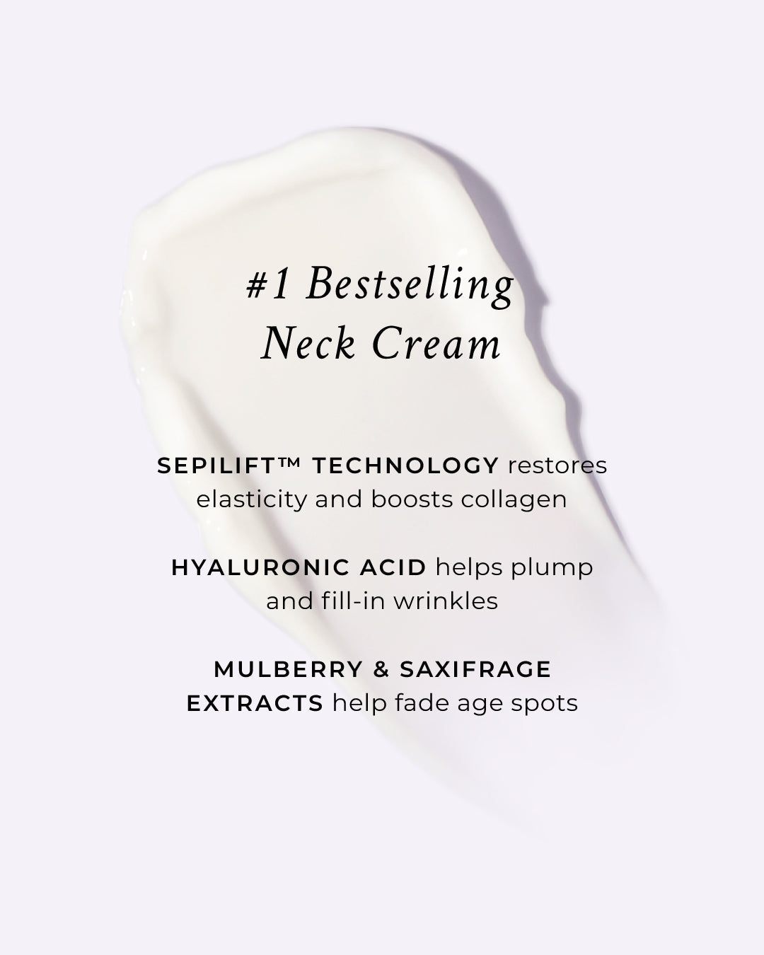 White cream smear on label background with '#1 Bestselling Neck Cream' text