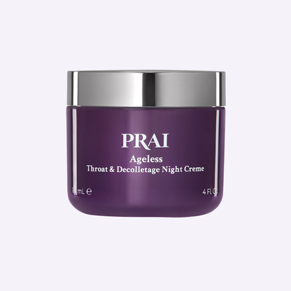 Ageless throat & décolletage night creme jar with silver lid, purple finish