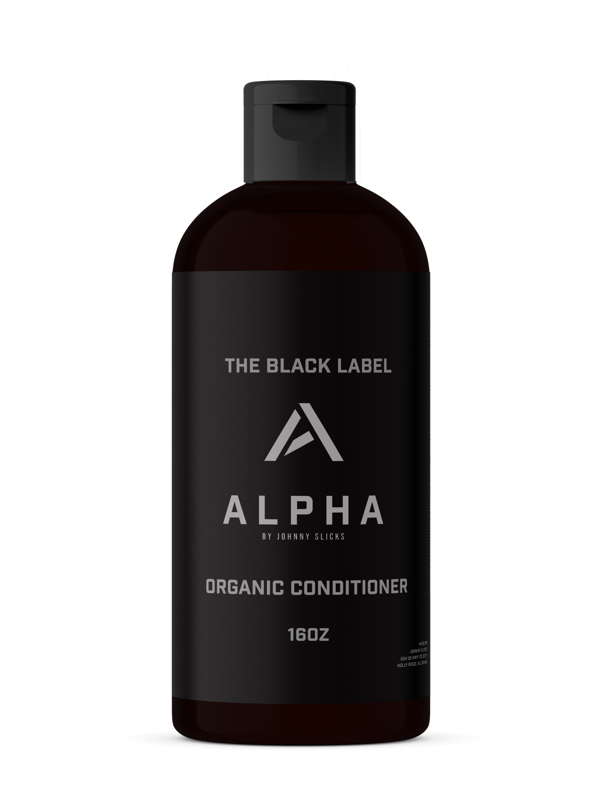 Alpha organic conditioner bottle, black pump, The Black Label by Johnny Slicks