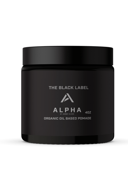 Oil-based hair pomade jar, The Black Label Alpha by Johnny Slicks, 4oz