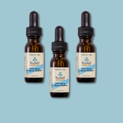 Set of three TruSelf Organics anti-aging makeup remover oil bottles
