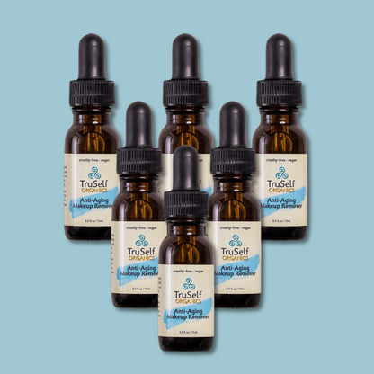 Set of six TruSelf Organics anti-aging makeup remover oil bottles