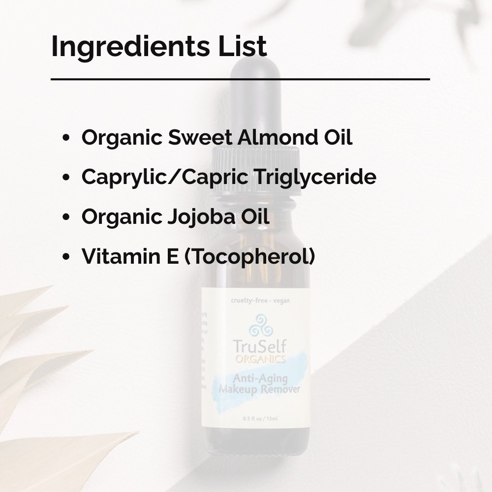 Ingredients list: Organic Sweet Almond Oil, Caprylic/Capric Triglyceride, Organic Jojoba Oil, Vitamin E