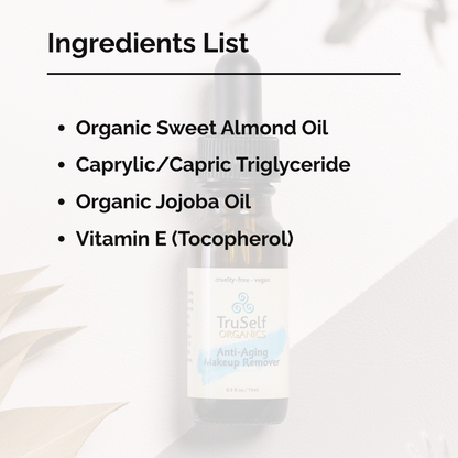 Ingredients list: Organic Sweet Almond Oil, Caprylic/Capric Triglyceride, Organic Jojoba Oil, Vitamin E