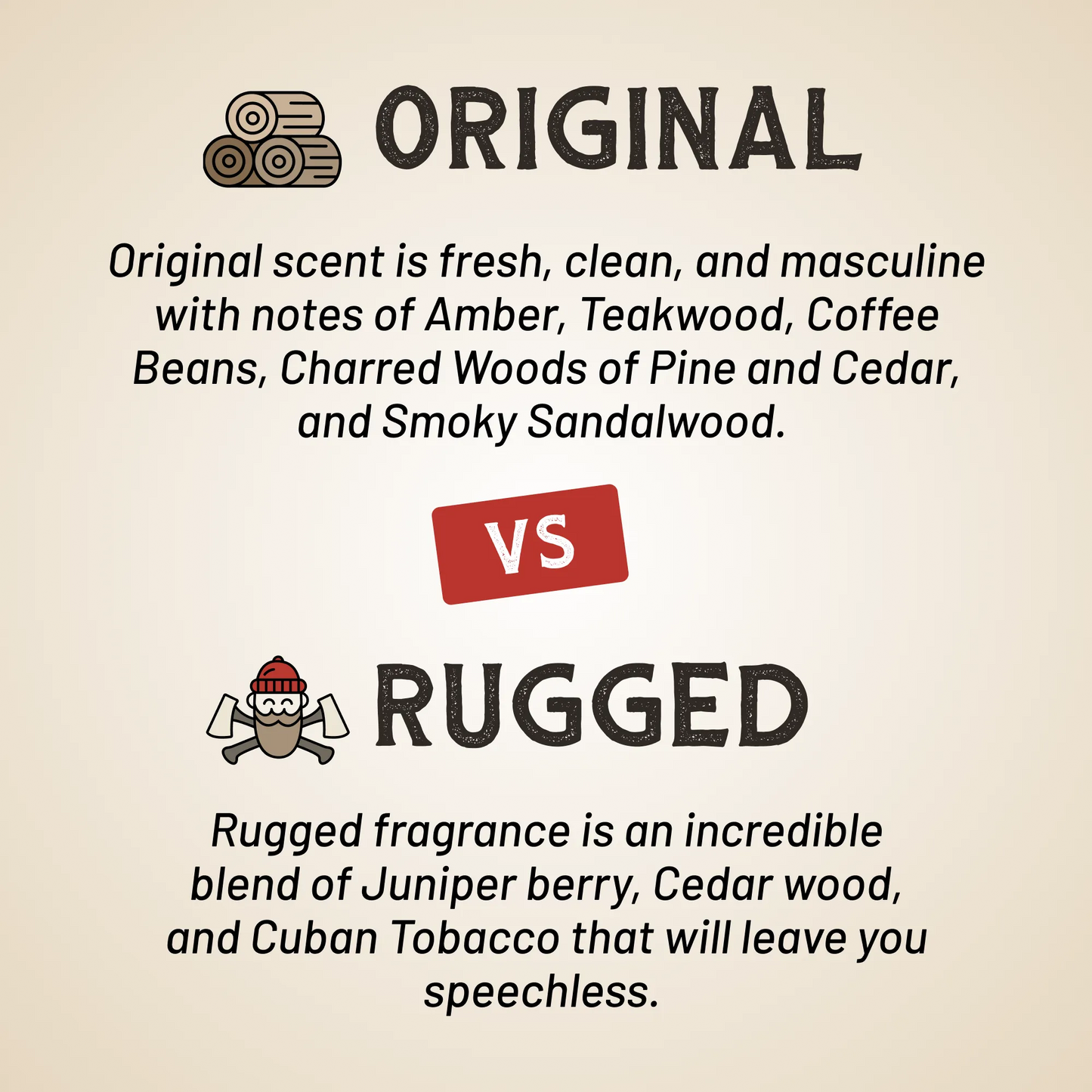 Natural men’s soap bar packaging panel with ORIGINAL and RUGGED fragrance labels