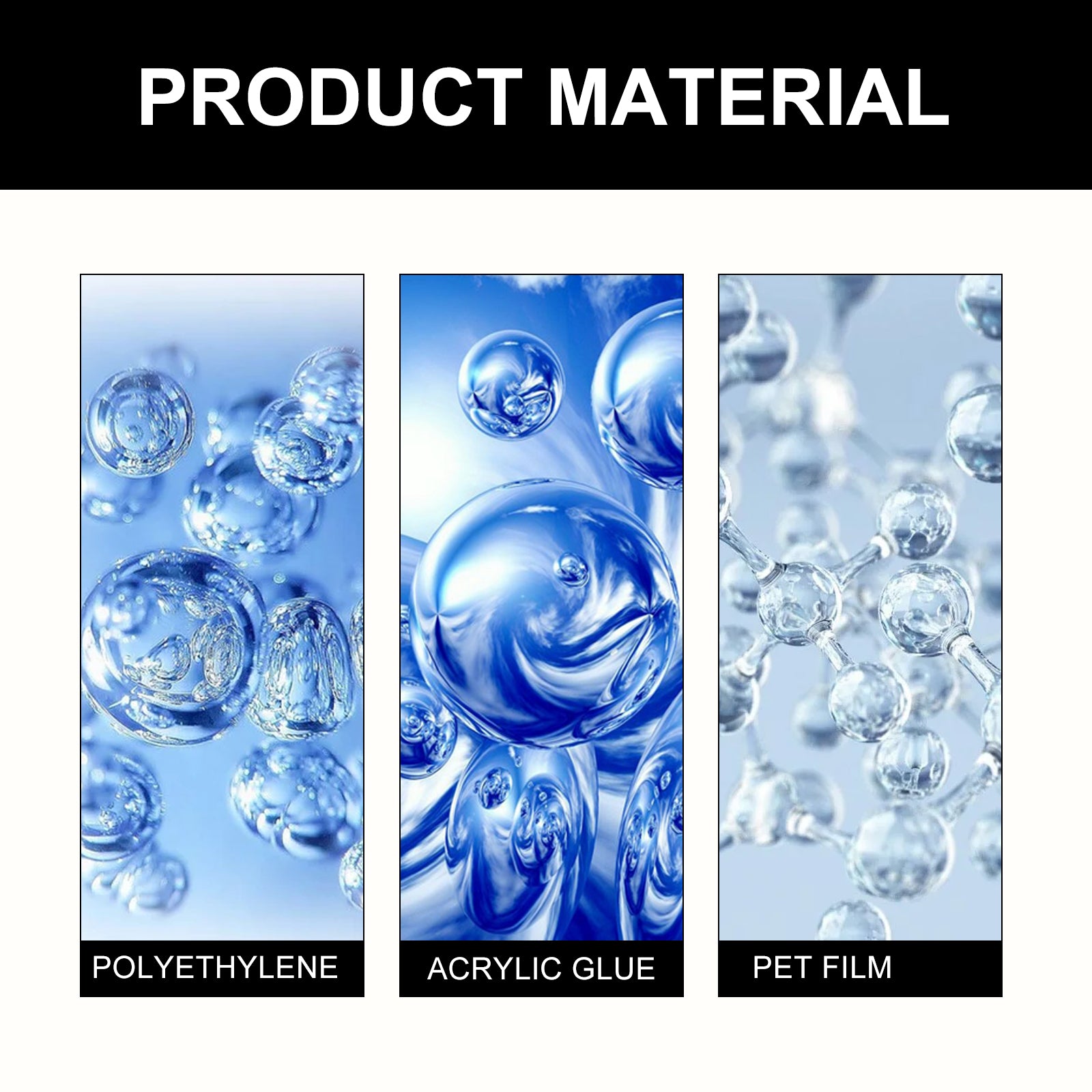 Acne patch materials diagram: polyethylene, acrylic glue, pet film