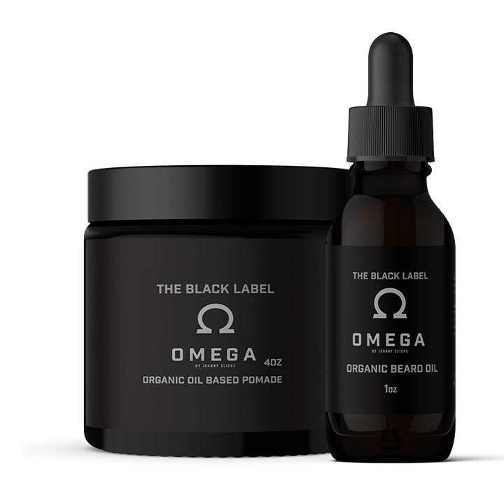 Beard grooming set: Black Label Omega pomade and beard oil, 4oz and 1oz