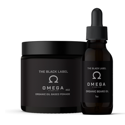 Beard grooming set: Black Label Omega pomade and beard oil, 4oz and 1oz