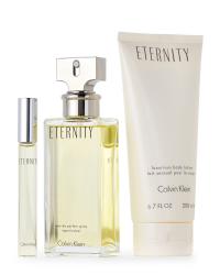 Eternity perfume gift set with glass bottle and white lotion tube