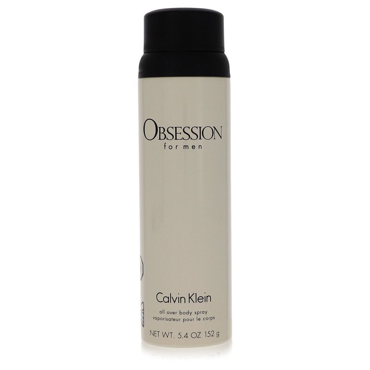 Calvin Klein Obsession for men body spray bottle with black cap, beige label