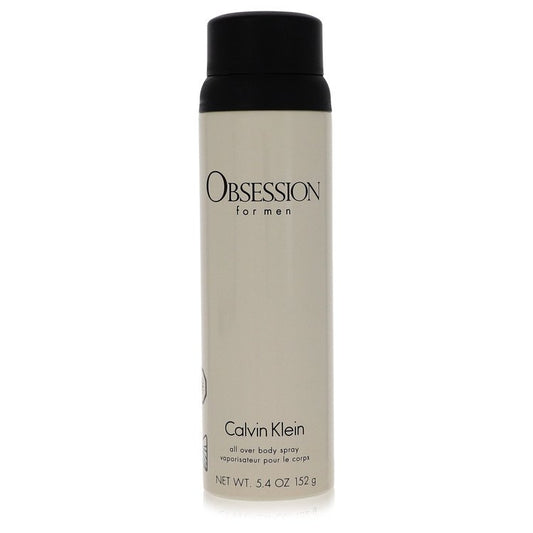 Calvin Klein Obsession for men body spray bottle with black cap, beige label