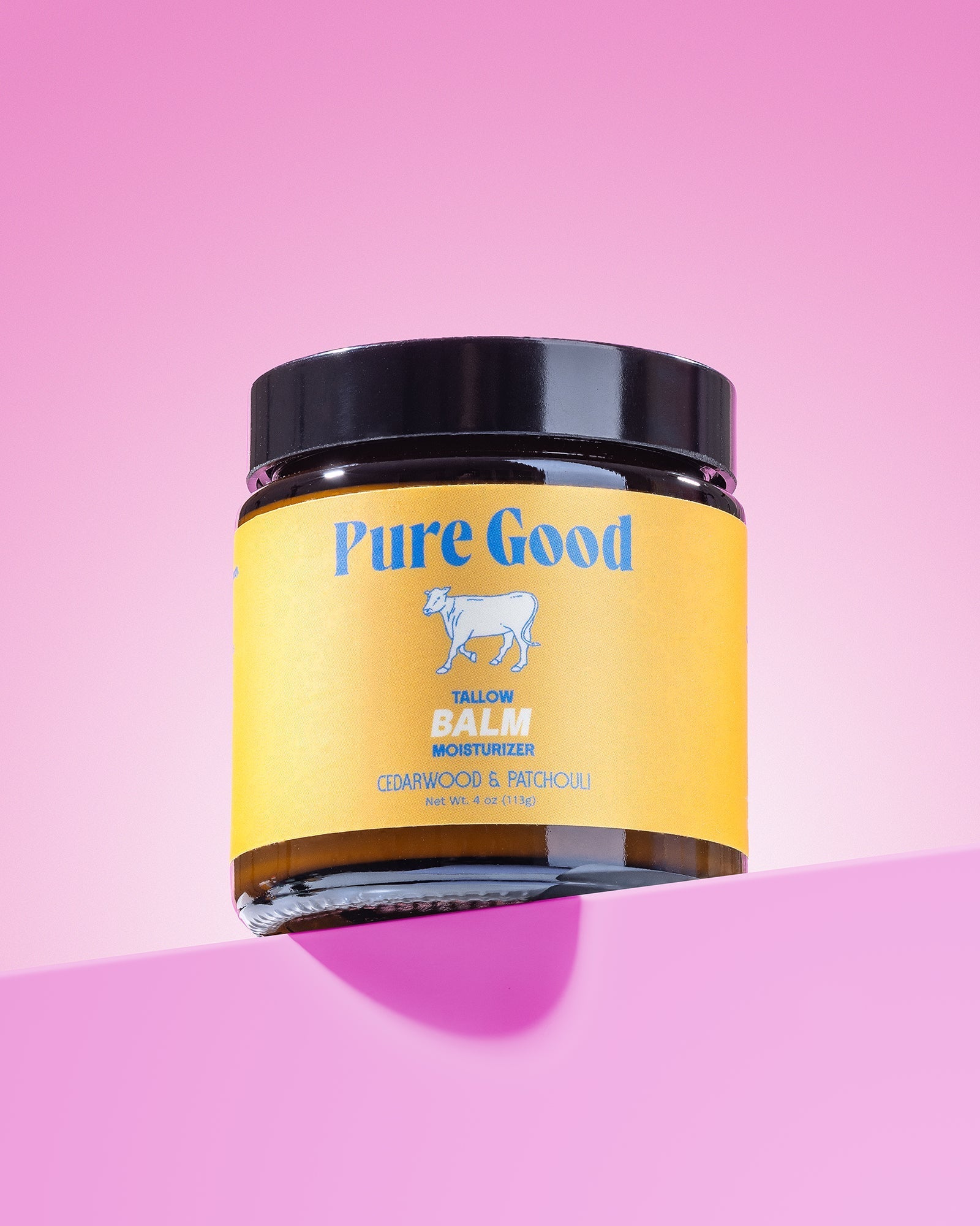 Pure Good tallow balm jar with front label, cedarwood & patchouli