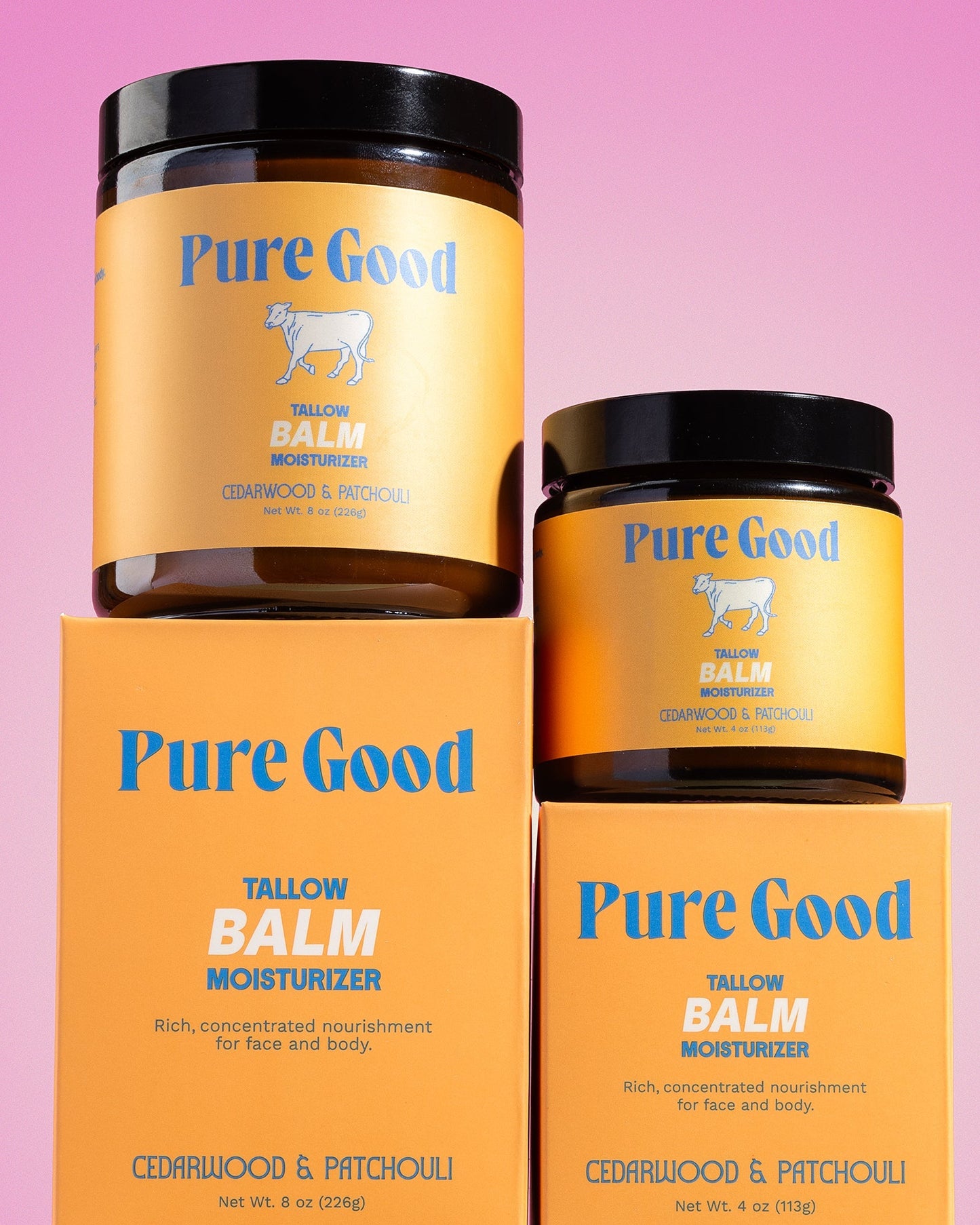 Pure Good tallow balm moisturizer jar and box set, cedarwood & patchouli