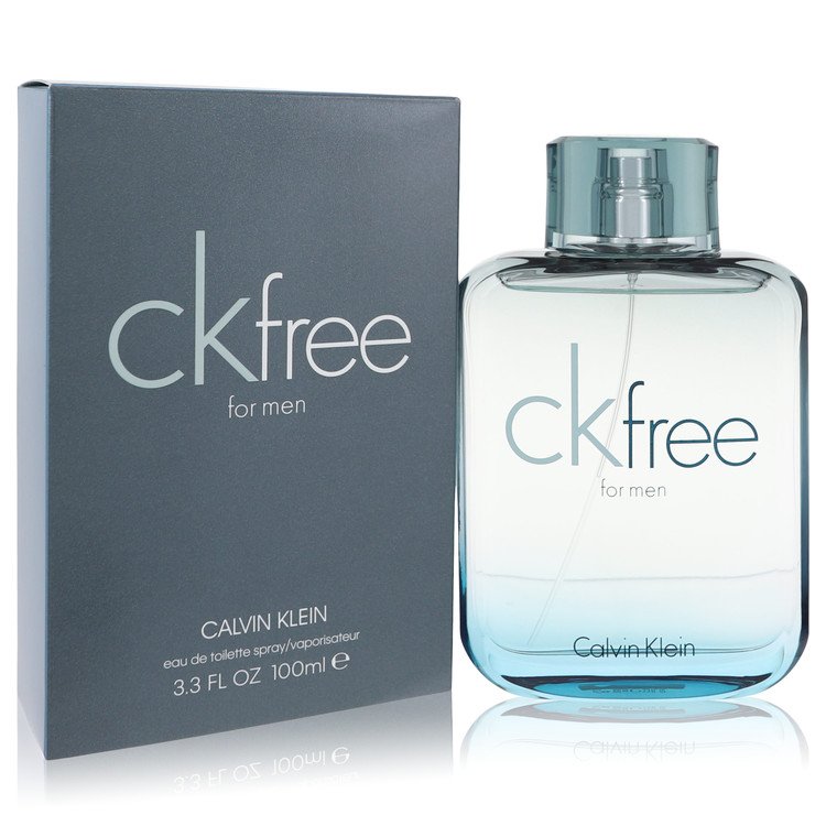 Men's CKfree eau de toilette spray bottle with silver cap and matching gray box