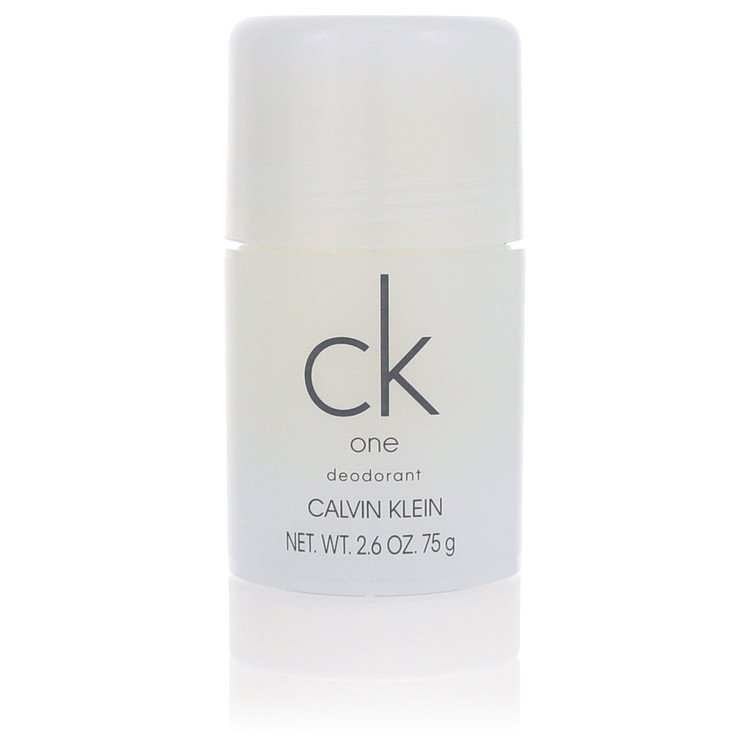 Calvin Klein CK One deodorant stick, white container with front logo and net wt 2.6 oz