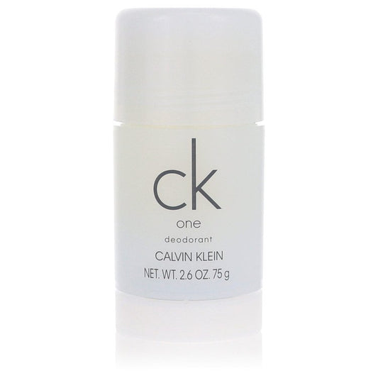 Calvin Klein CK One deodorant stick, white container with front logo and net wt 2.6 oz