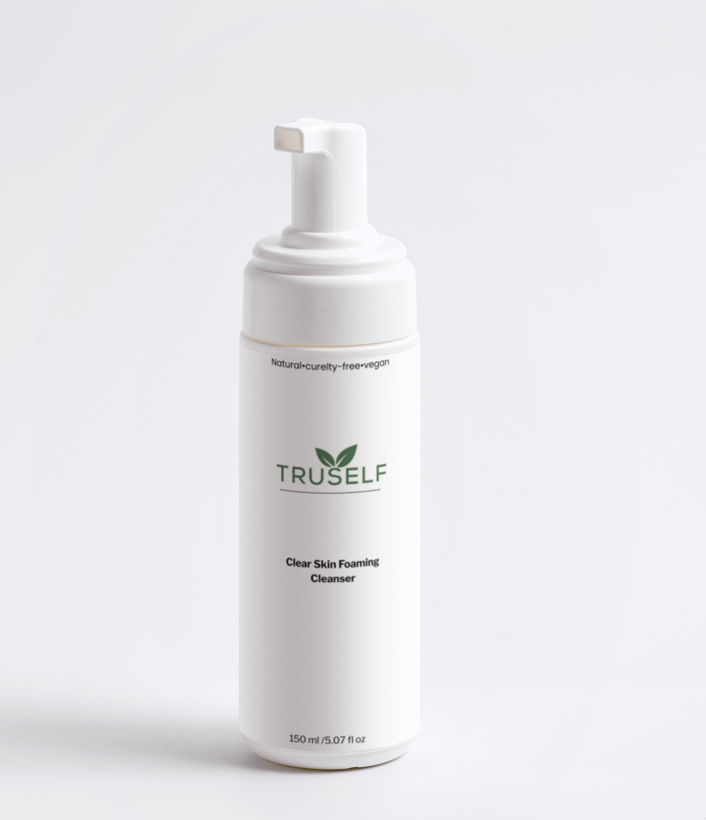 TRUSELF clear skin foaming cleanser bottle with white pump, 150 ml
