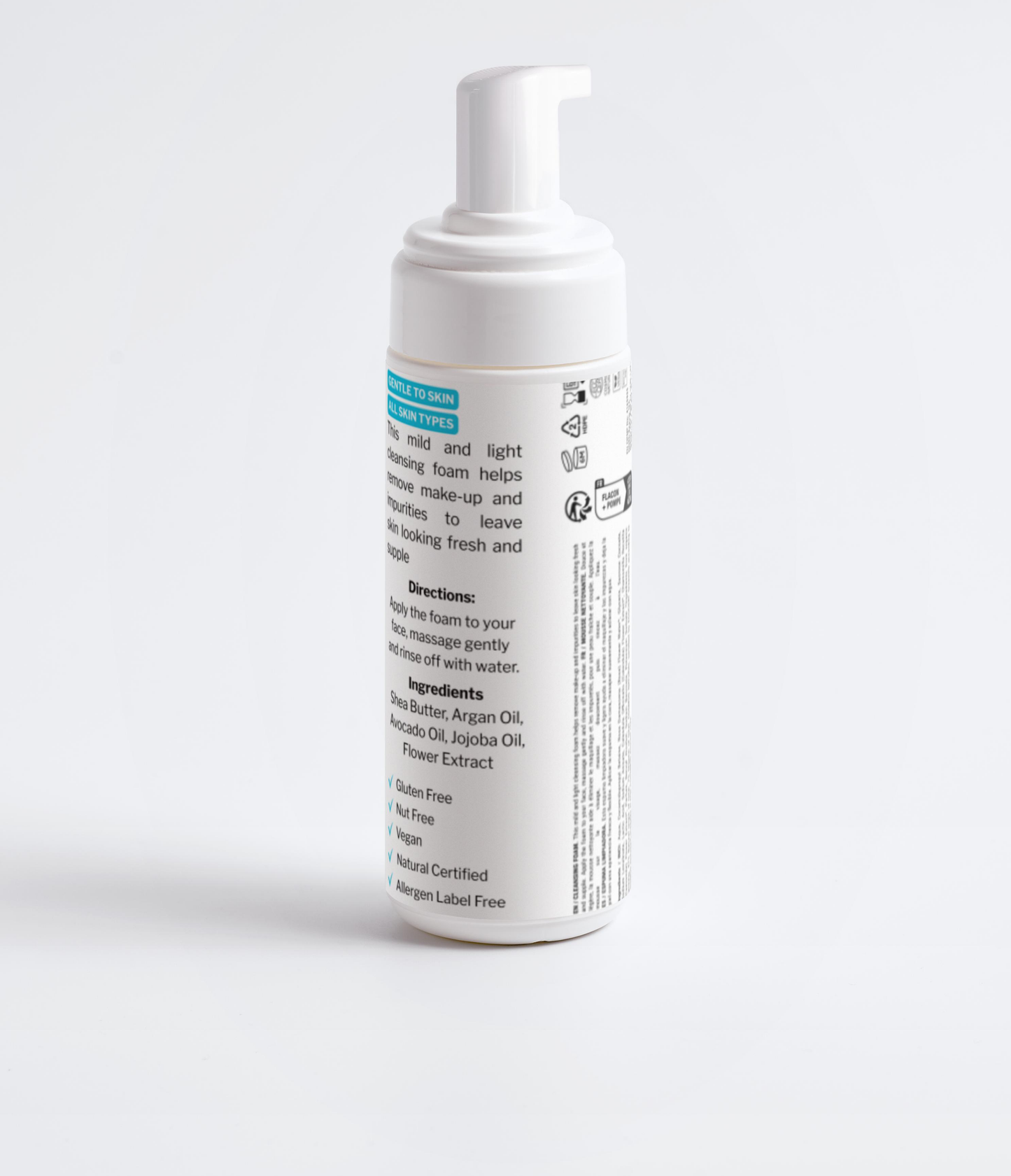 TRUSELF foaming cleanser bottle back label with white pump, 150 ml