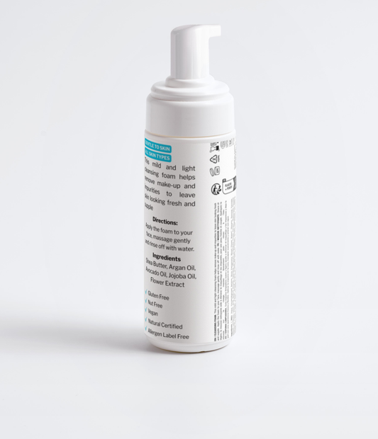 TRUSELF foaming cleanser bottle back label with white pump, 150 ml